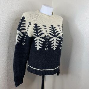 Free People Vtg Shetland Laine Wool Blend Nordic Sweater Cream Snowflake Sz M